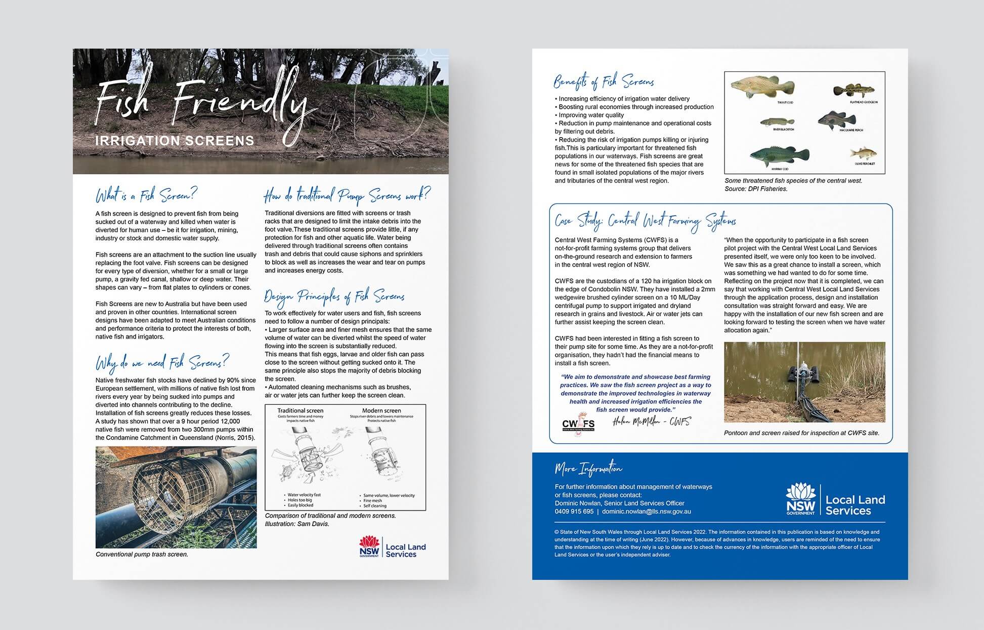 Custom Landcare NRM Graphic Design Ag Sectors CWLLS Fish Friendly Irrigation Screens Fact Sheet 2